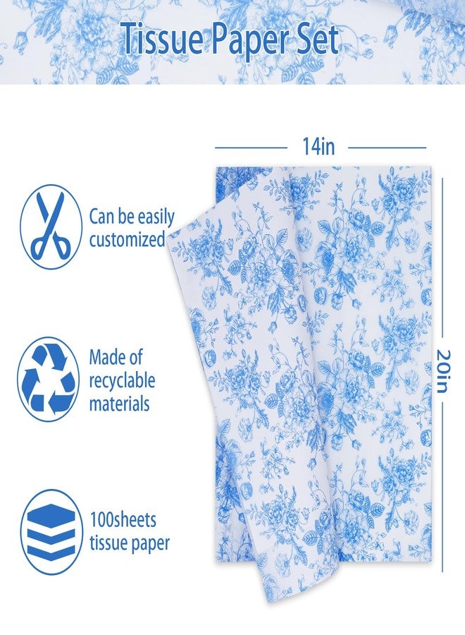 AnyDesign 100 Sheet Blue Floral Tissue Paper Chinoiserie Gift Wrapping Paper Vintage Blue White Flower Packaging Paper DIY Art Craft Paper for Baby Shower Birthday Wedding Party Decor, 14 x 20 Inch - Image 2